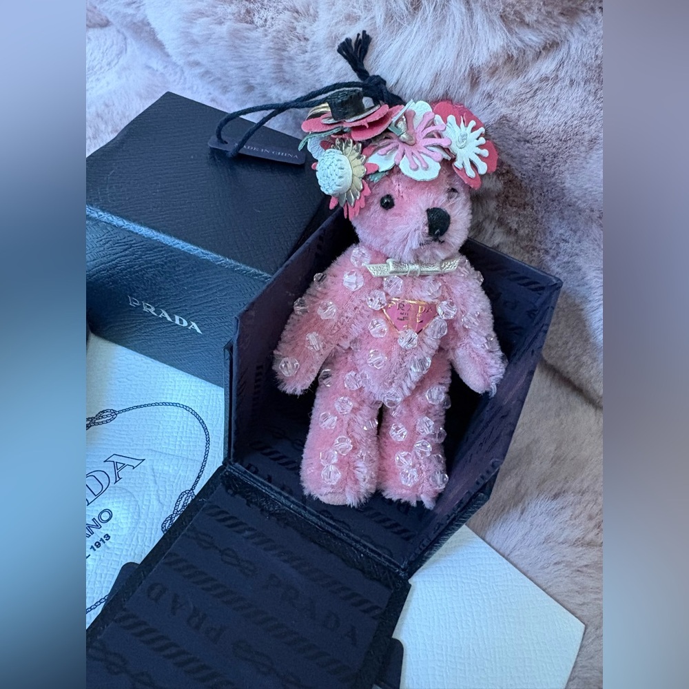 Prada Pink Floral Teddy Bear Charm with Gold Hardware - Picture 4 of 7